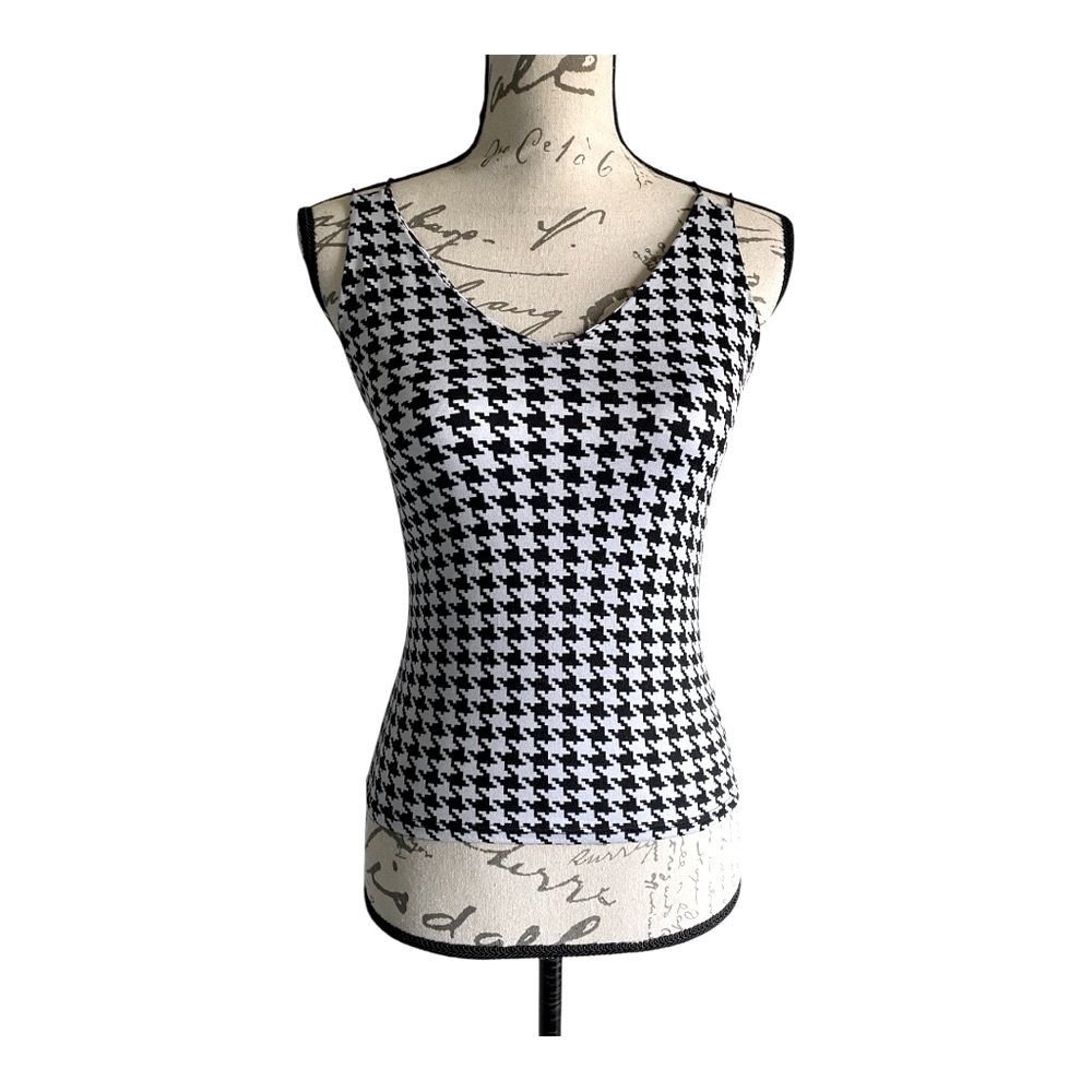 Gaze Black and White Houndstooth Print Sleeveless Tank Top Small EUC